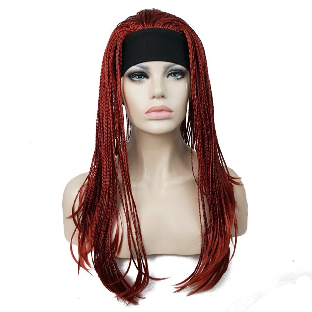 Aimole Pelucas largas trenzadas de pelo de ganchillo atado a mano trenzado con diadema media peluca (137-rojo)