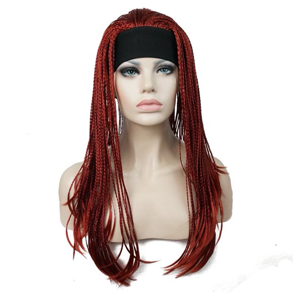 Aimole Pelucas largas trenzadas de pelo de ganchillo atado a mano trenzado con diadema media peluca (137-rojo)