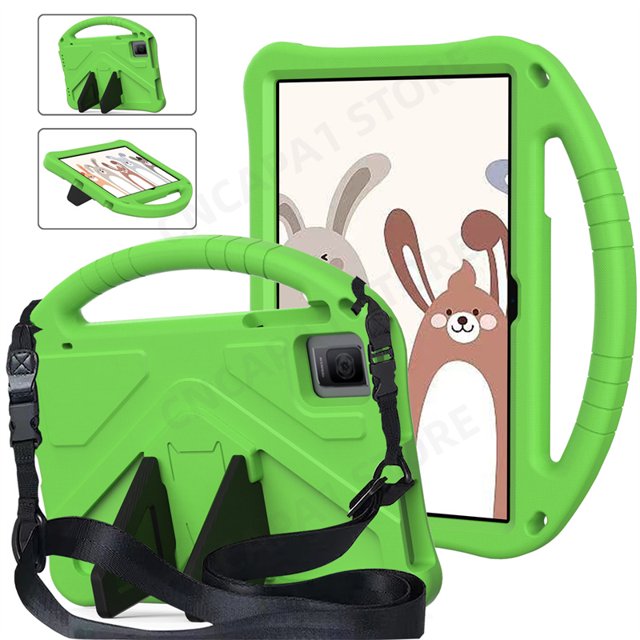 Portable Funda with Rear Kickstand For TCL TAB 10 Gen 2 Case 8496G 10.36" Tablet PC EVA Foam Shockproof Protector Cover Kids Case with Strap-GN TAB 10 Gen 2 8496G