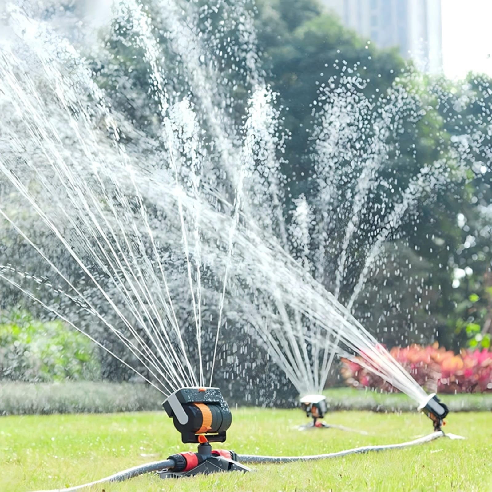 16-Nozzle Oscillating Sprinkler with Dual-Zone Sprinkler Water Timer, Adjustable Mini Turbo Lawn Sprinkler for Yard & Garden Watering