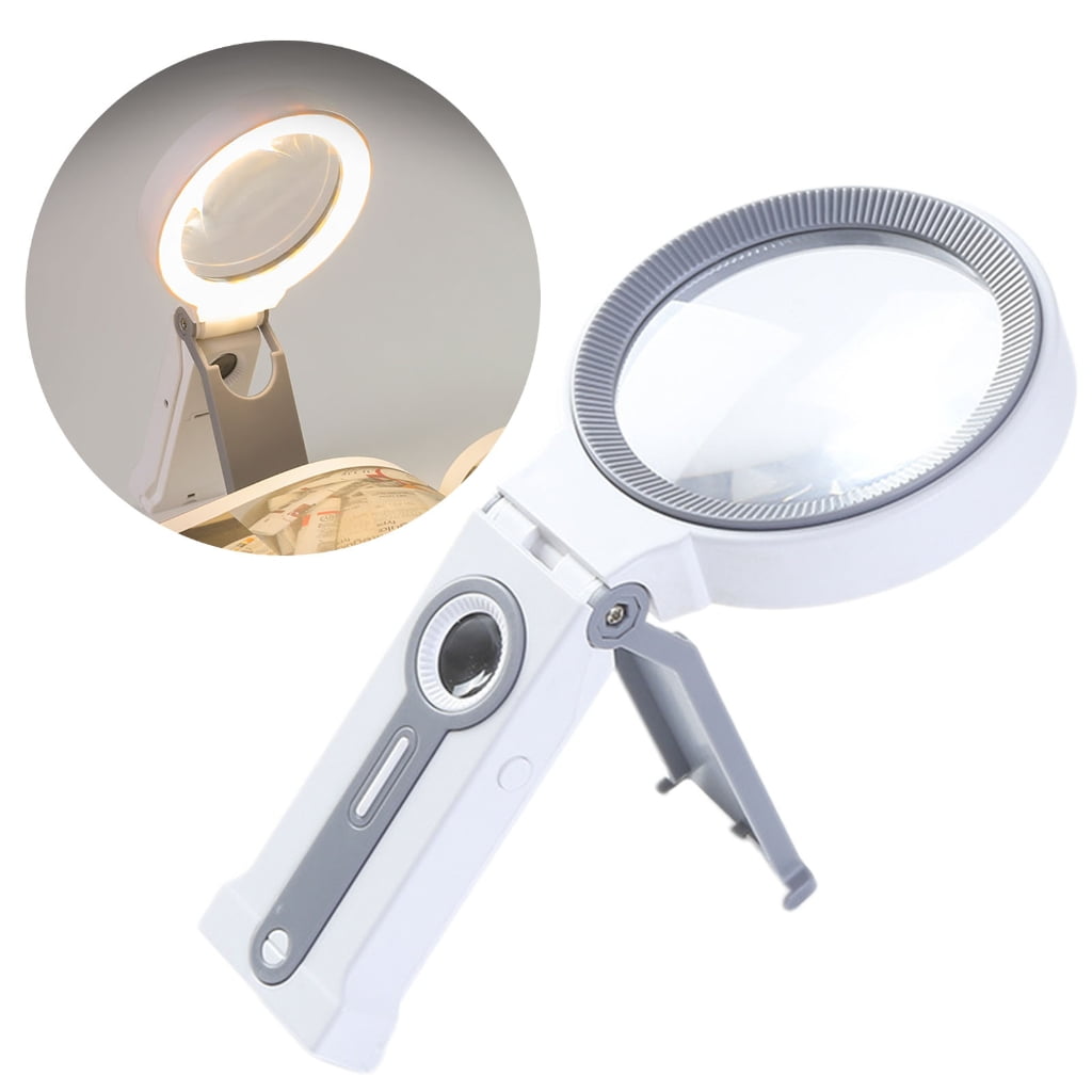 Geemin LED illuminates Magnifying Glass with Stand Lighted Foldable Reading Magnifier Senior Friendly LED Magnifying for senior
