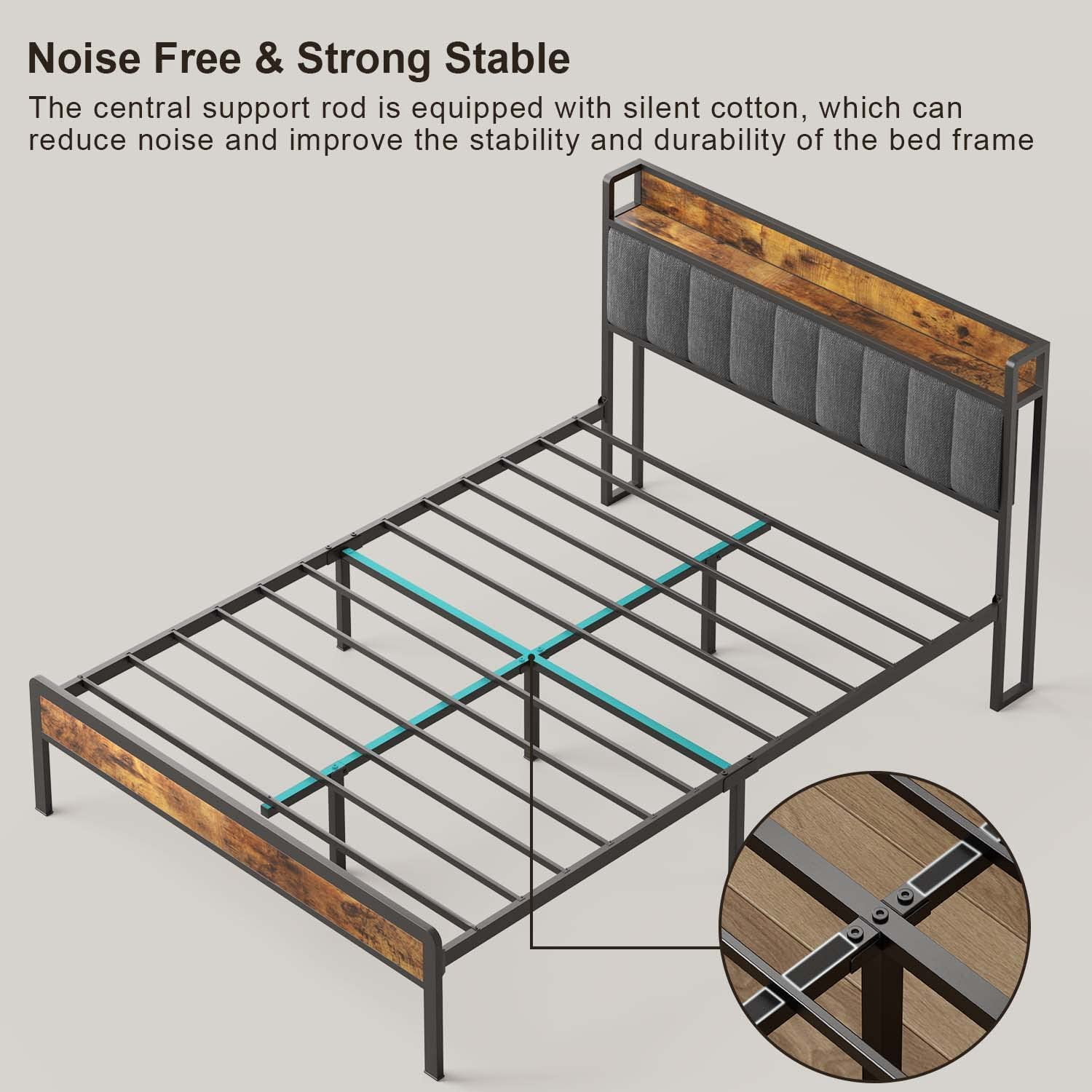 Full Size Bed Frame, Lofka Full Platform Bed Frame with Storage Headboard, Modern Bedroom Furniture, Dark Gray