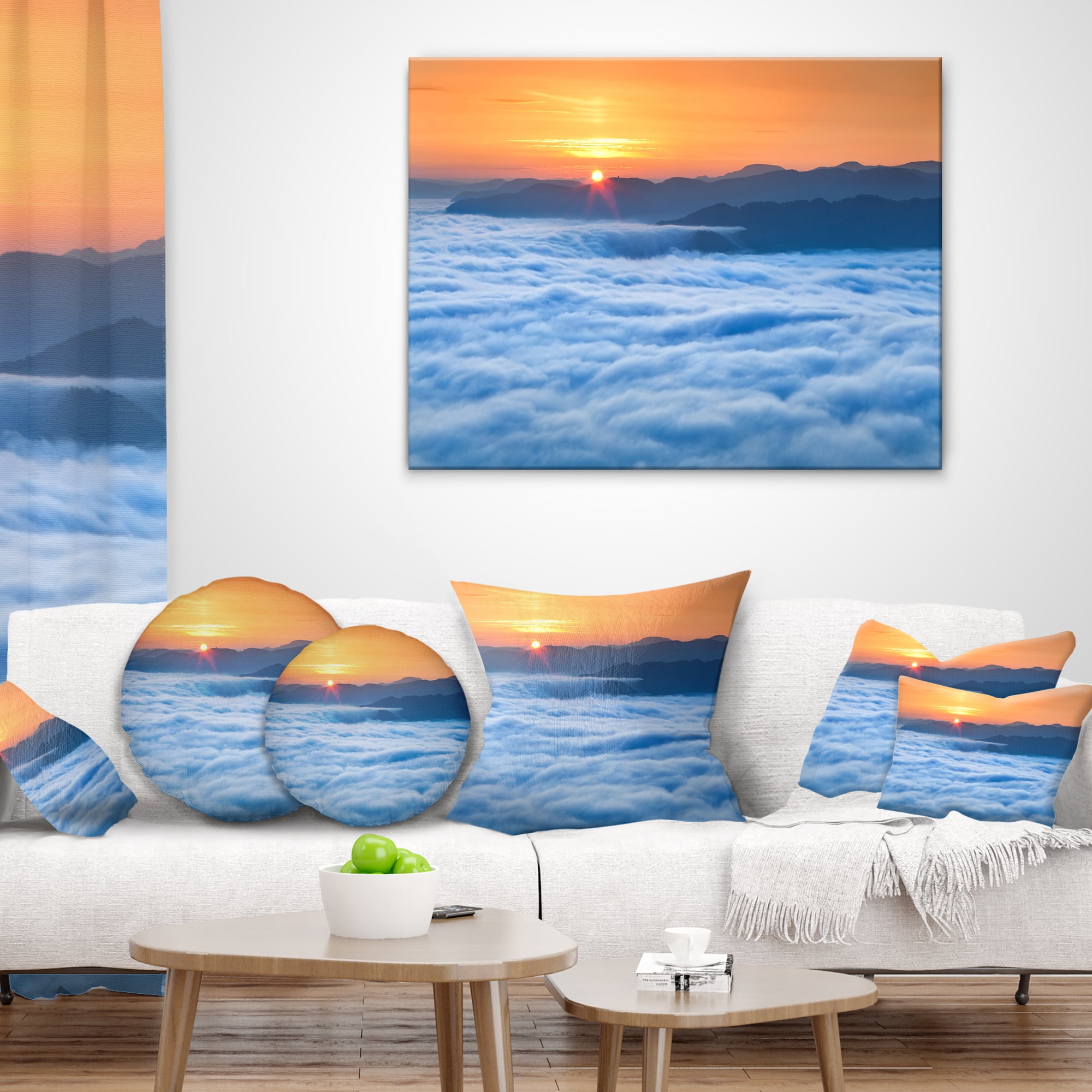 Designart Sunrise Over Misty Sea Waters - Landscape Photography Throw Pillow - 12x20