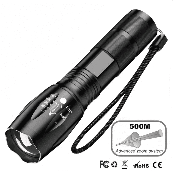 Scootworks Powerful 1000 Lumens LED Flashlight, 5 Modes for Emergency and Outdoor Camping Use, Waterproof IP67 Flashlight, Black