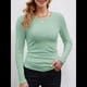 thumbnail image 3 of Camisetas Básicas Ajustadas Informales de Cuello Redondo y Larga Acanaladas para Mujer Verde L, 3 of 6