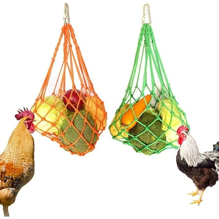 Chicken Vegetable String Bag Poultry Fruit Holder Chicken Cabbage Feeder Treat Feeding Tool with Hook for Hens Chicken Coop Toy for Hen Goose Duck