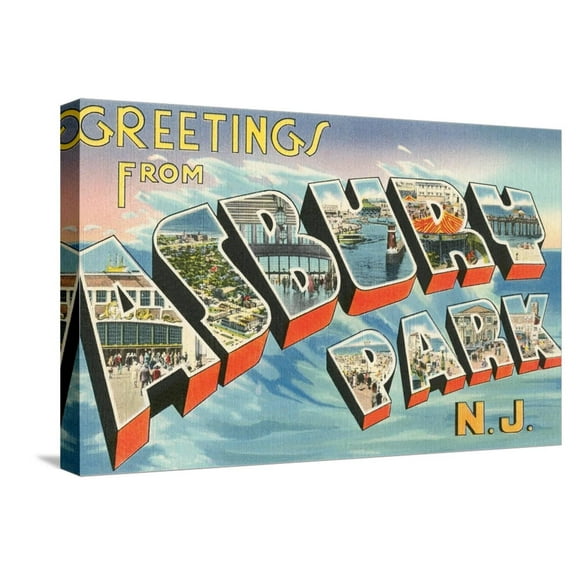 Art.com Greetings from Asbury Park, New Jersey Stretched Canvas Print Wall Art, 24" x 16"