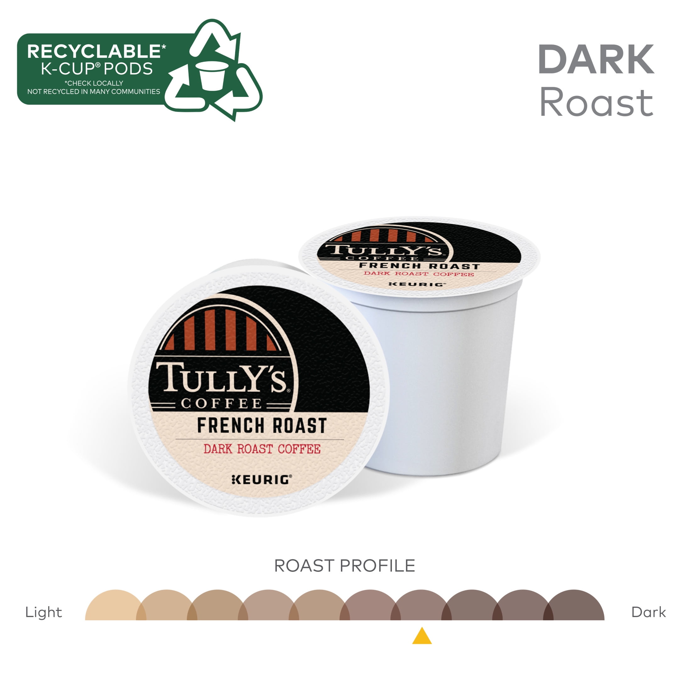 Tully's Coffee, French Roast Dark Roast K-Cup Coffee Pods, 24 Count