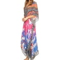 thumbnail image 4 of Sakkas Georgettina Flowy Rhinestone V Neck Long Caftan Dress / Cover Up - Pink / Orange - One Size, 4 of 5