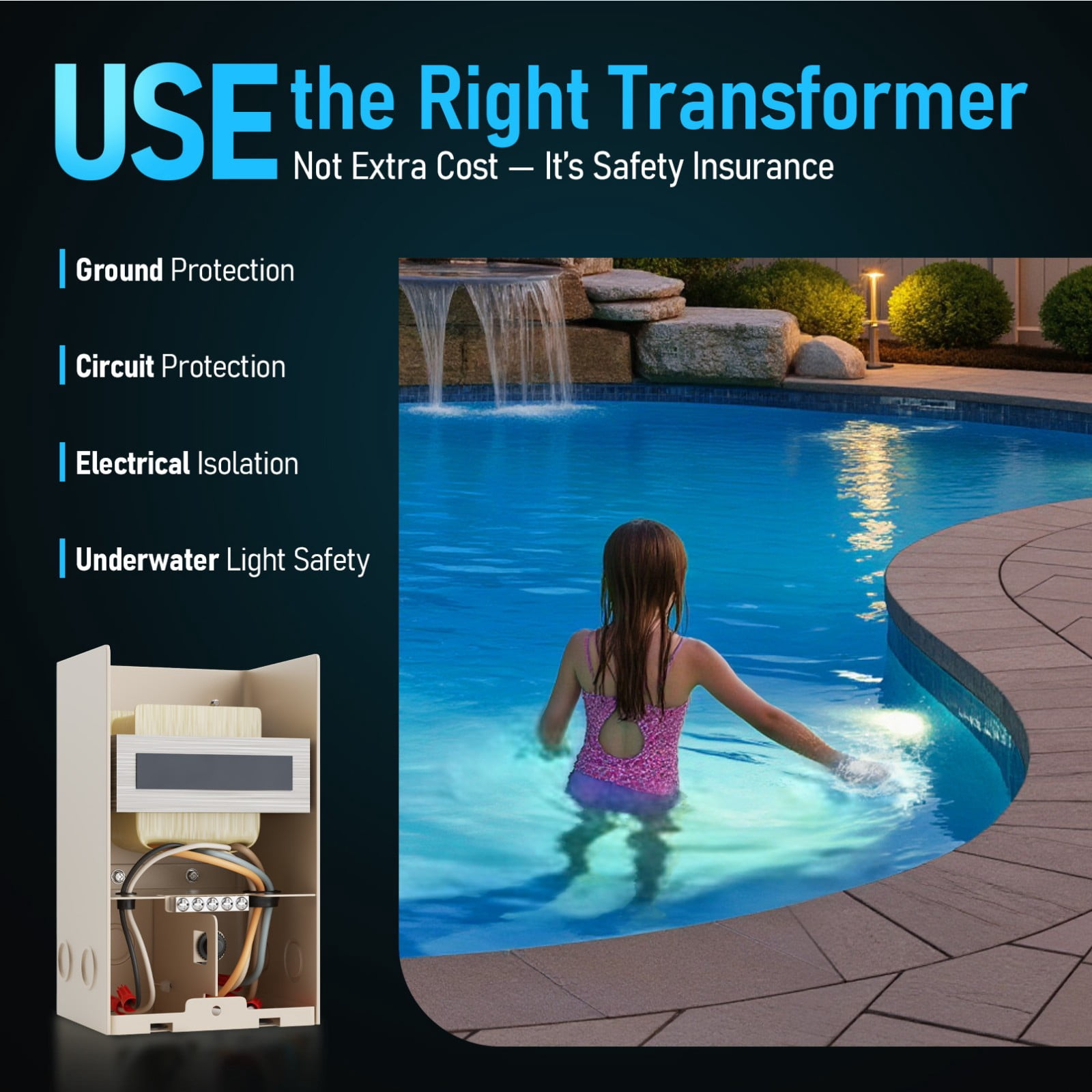 2 Pack 300W AC Pool Light Transformer, 120V to 12V/13V/14V Multi-tap Low Voltage Transformer for Swimming Pool Lighting, Circuit Protection, UL Listed & NEC 680.23