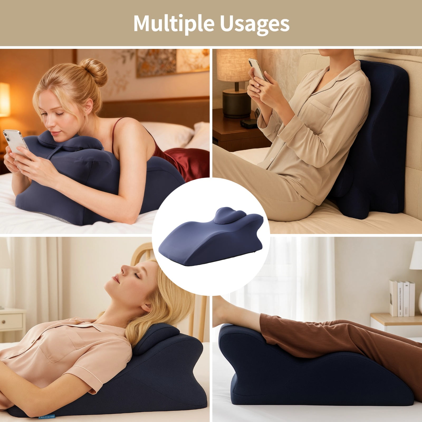 Memory Foam Ergonomic Wedge Pillow, Multi-Position Prone Pillow for Sleeping, Reading, Relaxing, Non-Slip Support Cushion for Head Shoulder Back Lumbar, Breathable Removable Cover