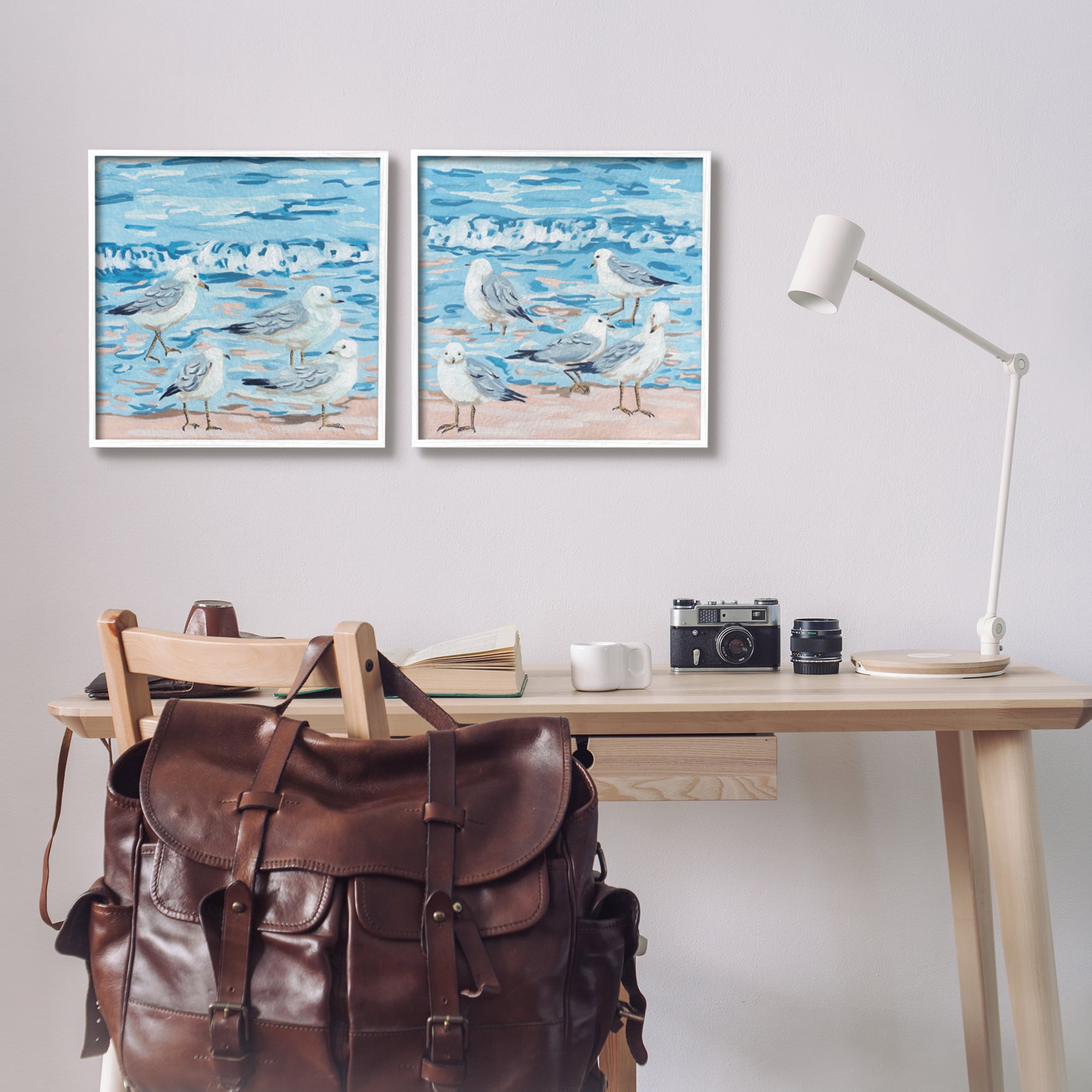 Stupell Industries Sandpipers on Shore Painting Animals & Insects Painting White Framed Art Print Wall Art, 17 x 17, Set of 2