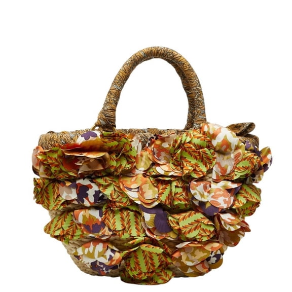 Pre-Owned Prada Triangle Logo Plate Raffia Basket Bag Handbag Multicolor Women's PRADA