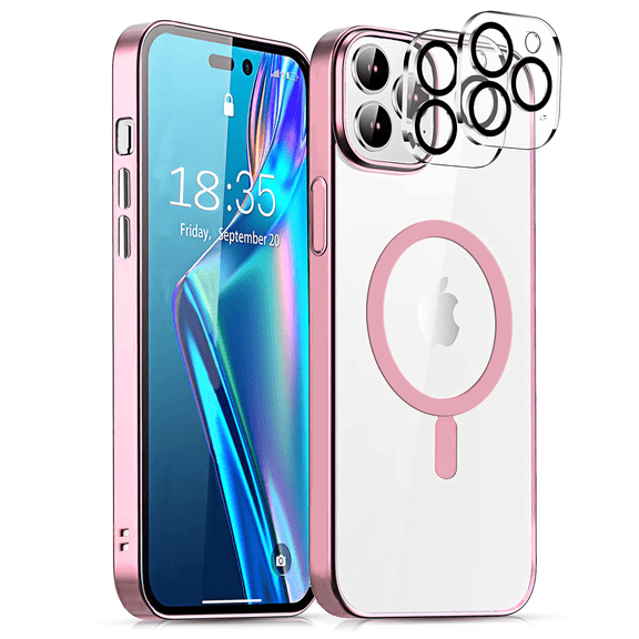 Magnetic Case for iPhone 14 Pro Max Case Compatible with MagSafe (6.7 inch), Military Grade Drop Protection + Camera Cover, Soft Silicone Rubber Phone Cases for iPhone 14 Pro Max, Pink