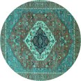 thumbnail image 1 of Ahgly Company Machine Washable Indoor Round Persian Turquoise Blue Traditional Area Rugs, 6' Round, 1 of 4