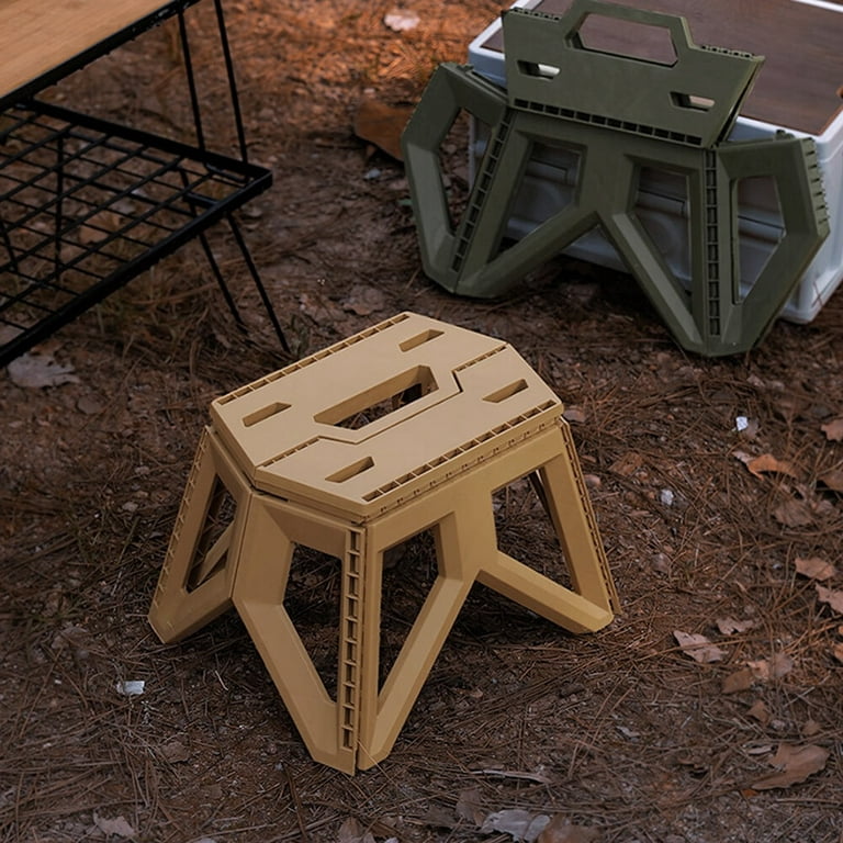 FreshTop Portable Outdoor Folding Stool Camping Square Stools Fishing Chair  High Load-bearing Reinforced Triangle Stool for Adults Child, Khaki 