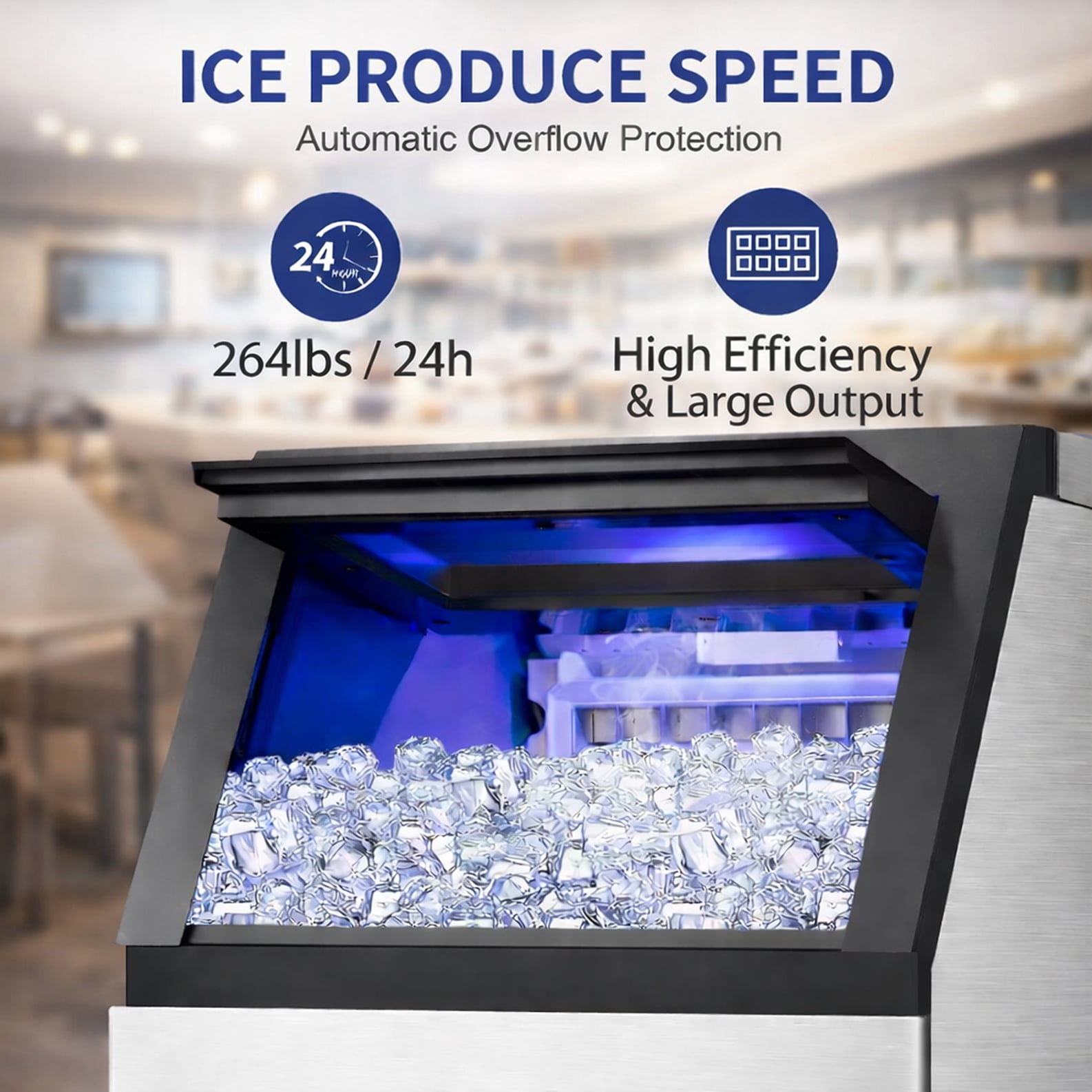 264 lb/day Commercial Ice Maker for Restaurants & Bars – l Ice Maker for Restaurants & Bars, NSF Certified, 110V