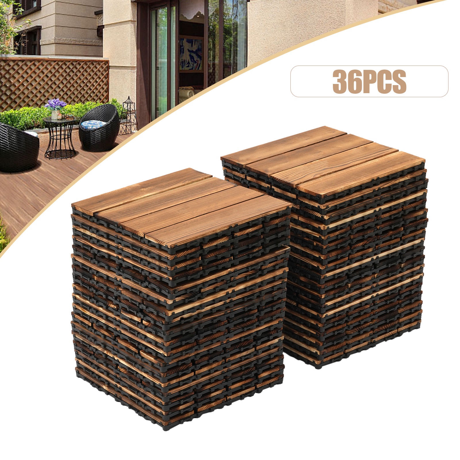 Aiqidi 36Pcs Hardwood Interlocking Deck Tiles, 12x12 Inch Wood Flooring