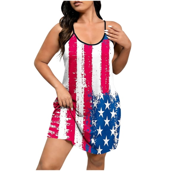 Hxshgdsn 250 Anniversary Cami Tank Tops Womens Plus Size July 4th Distressed American Flag Print Spaghetti Strap Swing Dress(Light Blue/4XL)