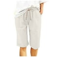 thumbnail image 3 of Tfken Women Shorts For Summer Drawstring Solid Color Knee Length Shorts With Pockets Casual Daily Wear Female Leisure Clothes White, 3 of 8