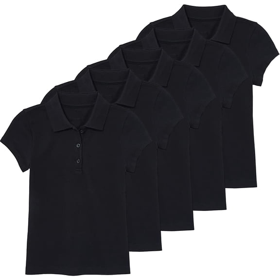 5-Pack Girl's 3-Button Short Sleeve Stretch Pique Polo Shirts School Uniform (4-20)