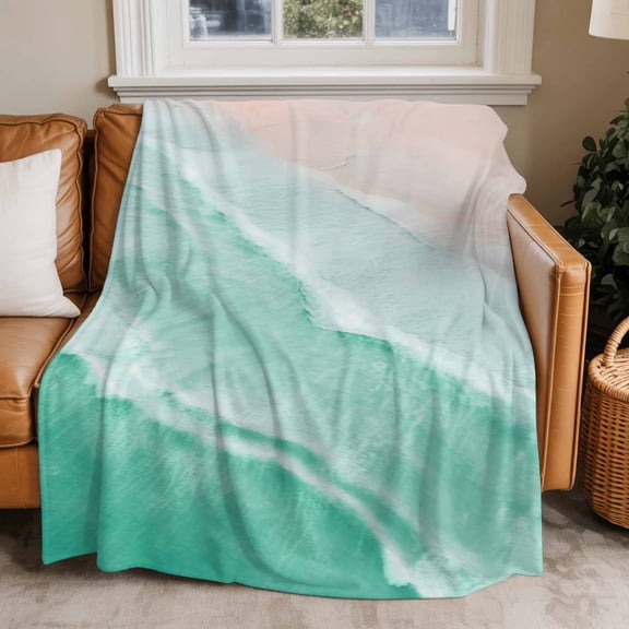 Throw Blanket for Couch Aqua Ocean Waves Soft Fleece Flannel Blankets Cozy Lightweight Blanket for Home Sofa Living Room Ombre Beach Spray Bed Throws 60" x 80"