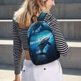 thumbnail image 6 of Picia Ice Blue Ocean Cute Dolphin Printed Canvas Daypack - Stylish and Durable Vintage Compact Backpack - Class, Work, Travel, or Laptop Bookbag,Organized Compartments-Medium, 6 of 6