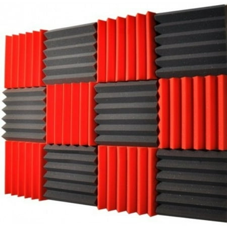 2x12x12-12PK RED/CHARCOAL Acoustic Wedge Soundproofing Studio Foam