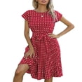 thumbnail image 1 of Robes d'Été pour Femmes à Pois Boho Robe Midi Décontractée avec Ceinture Vacances Robe Soleil Noir XL, 1 of 4
