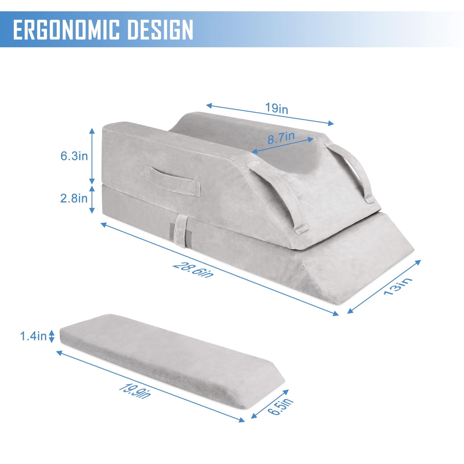 INFANZIA 4-Height Adjustable Leg Elevation Pillows for After Surgery, Injuries, or Rest, Ankle Knee and Leg Wedge Pillow for Sleeping with 3 Handles and Insert Pad, Washable Velvet Cover