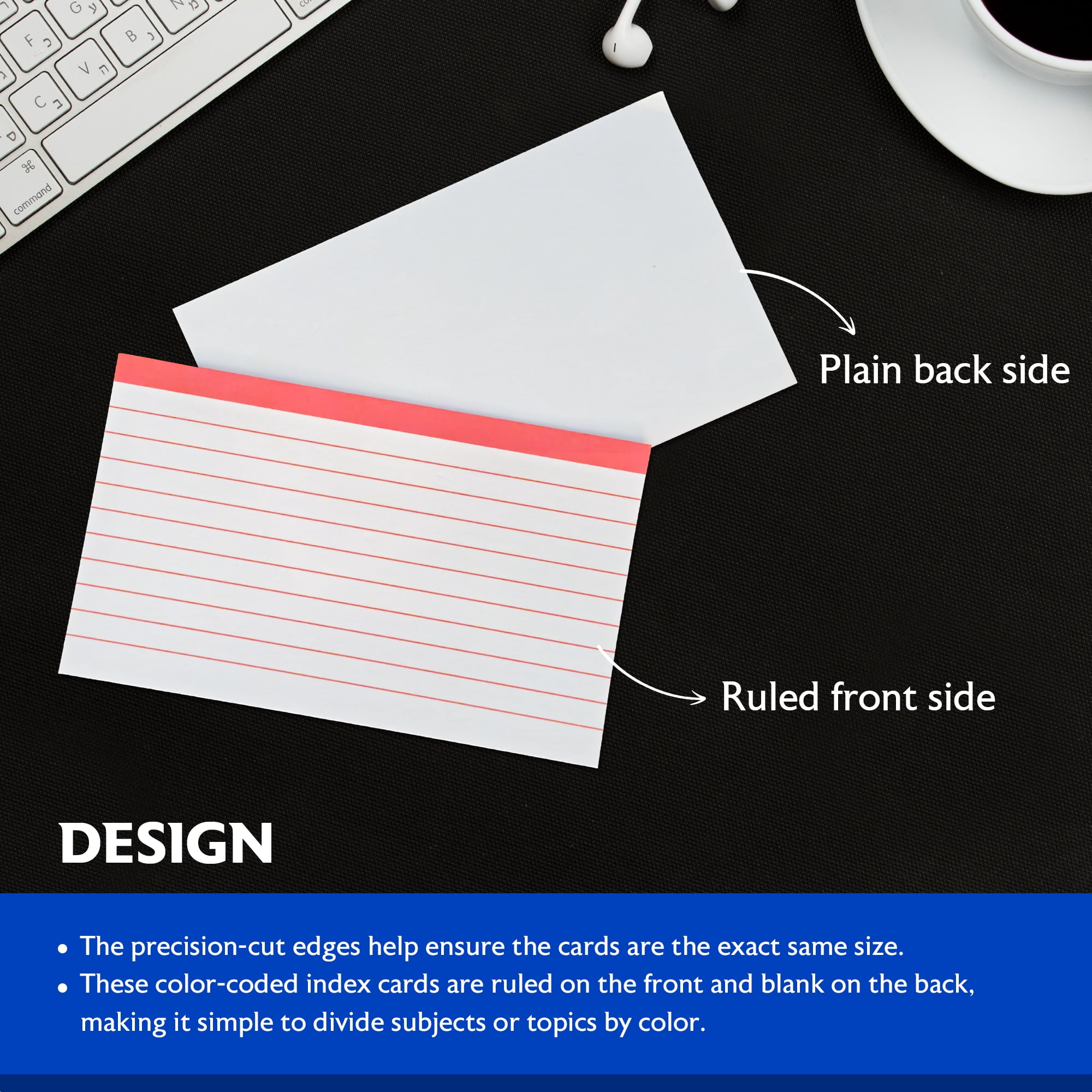 BAZIC Ruled Color Coded Index Card 3" X 5", Ruled Lined Card, 3600 Count