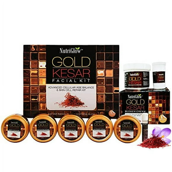 Nutriglow Gold Kesar Facial Kit (260 Gm) & Bleach Cream (43Gm) for Bright Nourishing Skin, Lighten Facial Hair, No Paraben & Sulphate, Pack of 2