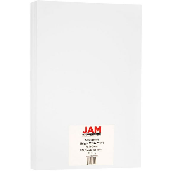 JAM Paper Wove Cardstock, 11 x 17, 88lb White, 250/Pack