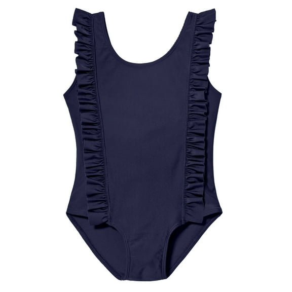 Girls UPF 50  One-Piece Ruffle Front Swimsuit | Navy