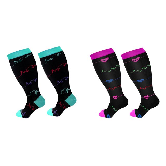 HLONK Plus Size Compression Socks Plus Size Compression Socks for Women and Men M-edical Extra Wide Calf Compression Nylon Socks