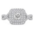thumbnail image 3 of 0.85 Carat (ctw) 10K White Gold Round Cut White Diamond Ladies Swirl Bridal Halo Engagement Ring, 3 of 4
