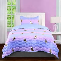 Tadpoles Girls Purple Unicorn Quilt Set
