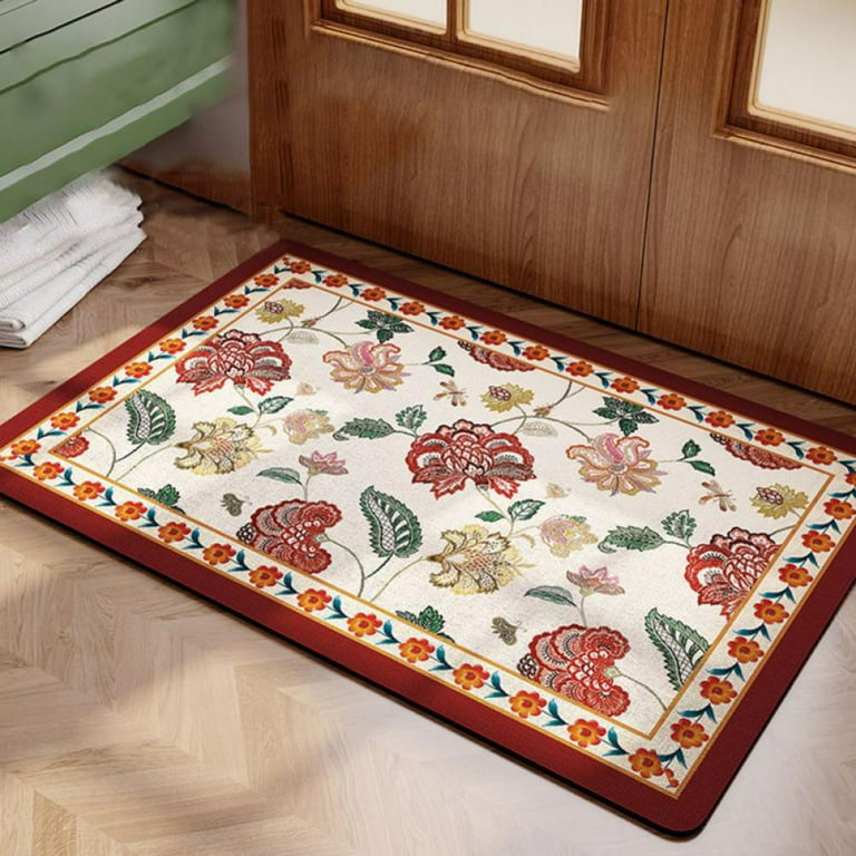 Cushioned Anti-Fatigue Kitchen Carpet, Floral Pattern Floor Mat