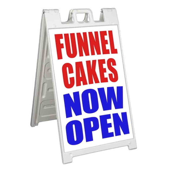 Funnel Cakes Now Open (24" X 36") Standard A-Frame Signicade, Includes Decal Applied To Stand