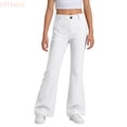 thumbnail image 2 of LYHaoo Girls Flare Dress Pants School Uniform, Elastic High Waisted Flat Front Chino Pants for Kids Back to School Outfits(White), 2 of 7