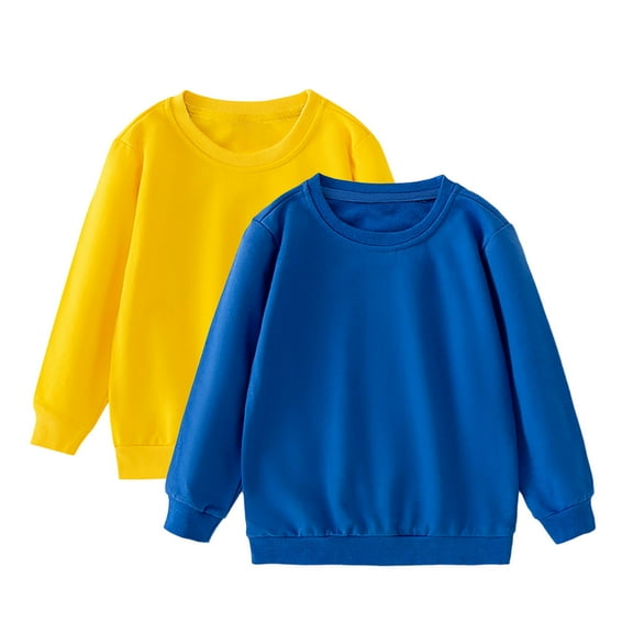 CYRBOKO Boys Sweatshirts, Long Sleeve Cotton Crew neck 2 Pack Fall Clothes Blue Size 1-11 T