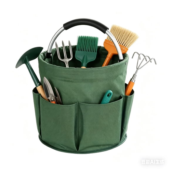 Portable Foldable Picnic Basket - Outdoor Garden Tool Storage Basket, Travel Organizer, Wash Bag - Green/Black