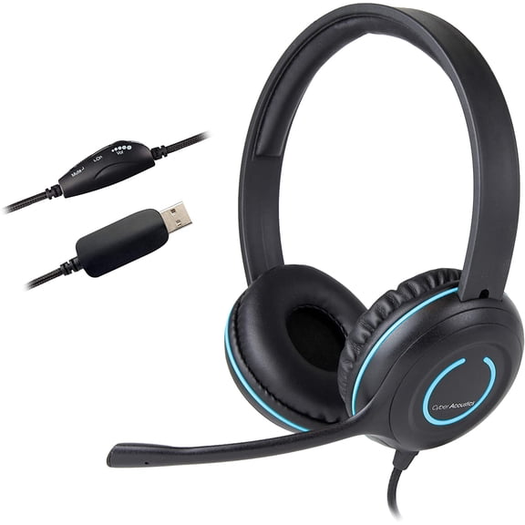 Cyber Acoustics Stereo USB Headset (AC-5008), in-line Controls for Volume & Mic Mute, Adjustable Mic Boom for PC & Mac, Perfect for Classroom or Home