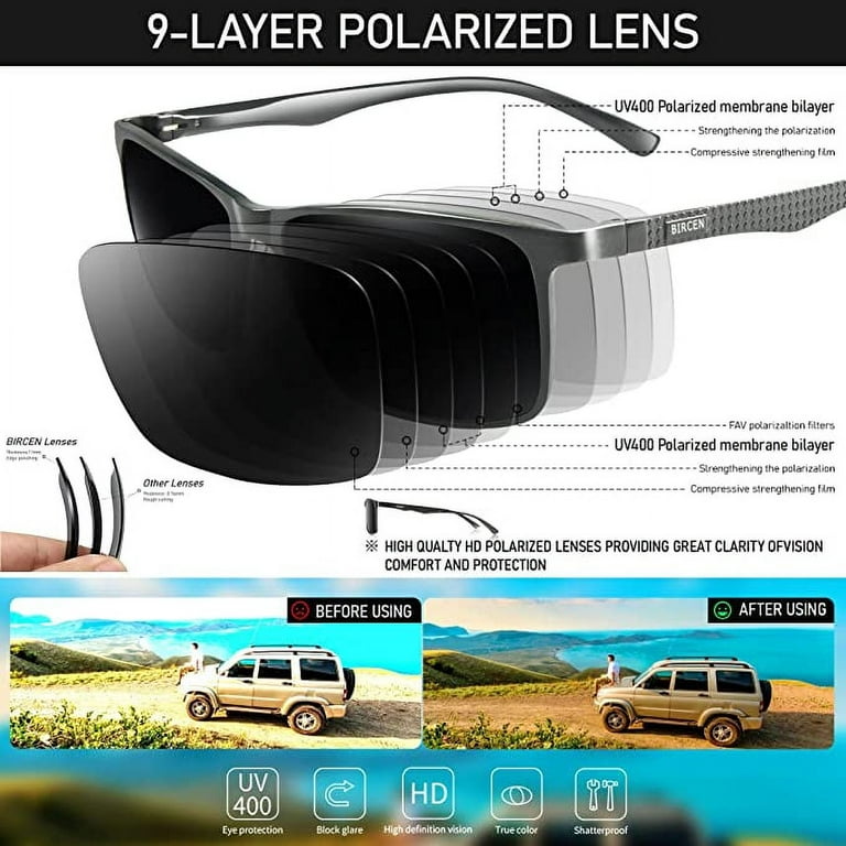 Bircen Mens Sunglasses Polarized UV Protection: Classic Shades for Men  Driving Fishing with Al-Mg Metal 