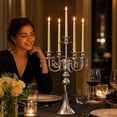 thumbnail image 5 of Metal Candelabra European Style Candlestick with Crystal Pendants, for Home, Wedding, Hotel, Dinner Table, Mantel, Banquet and Romantic Centerpiece Decor​, Silver, 5 of 5