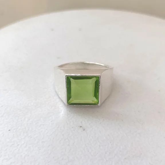 925 Sterling Silver Certified Mens Rare Peridot Men's Gift Ring