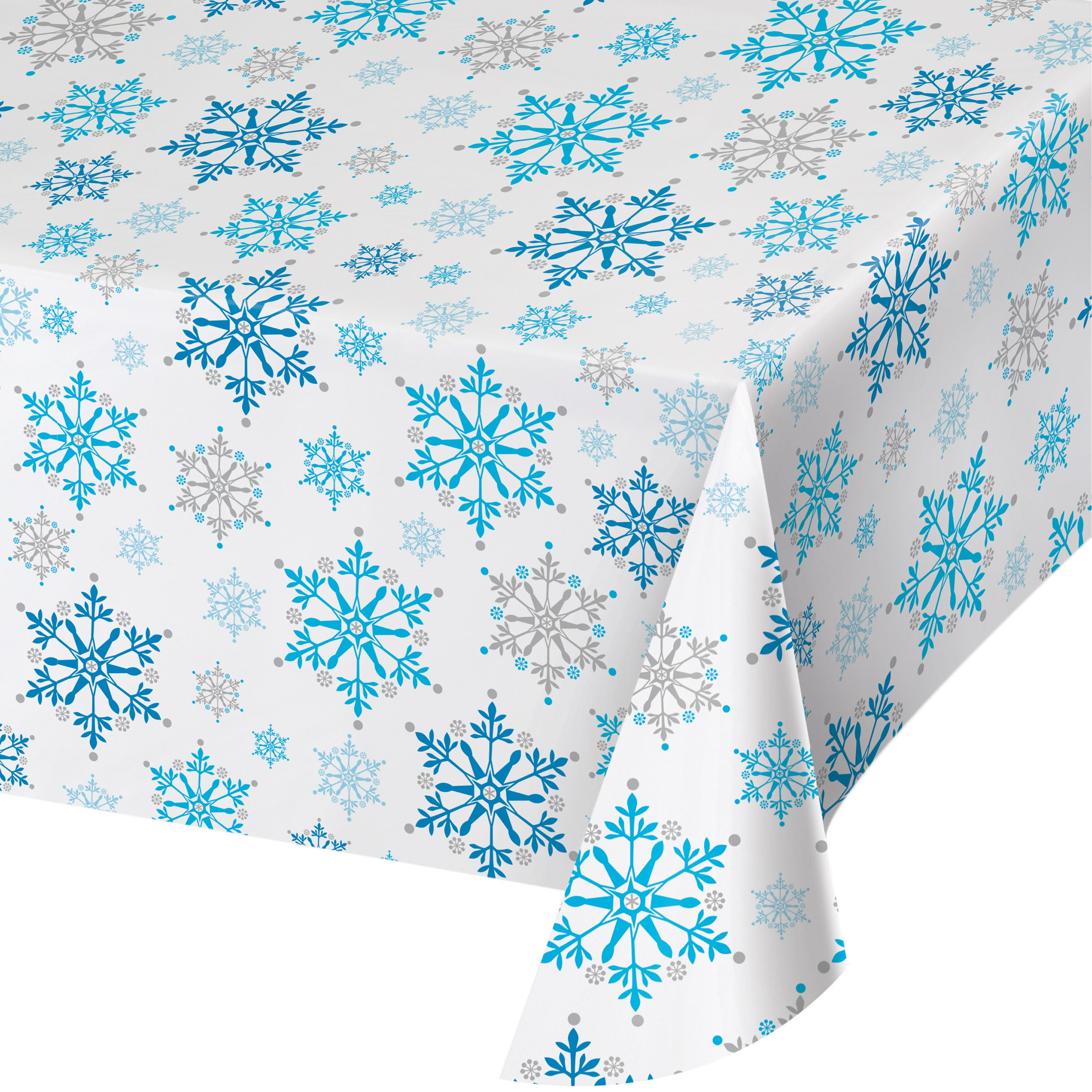 Snowflake Swirls Plastic Tablecloths, 3 Count