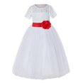 thumbnail image 2 of Ekidsbridal Girl Pageant Flower Girl Dress - White Lace Short Sleeve with Bow Sash LG2T-A (Size: 2-12), 2 of 3