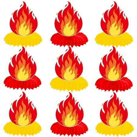 10Pcs Fire Flame CORNET Theme Honeycomb Centerpieces Fire Birthday Party Decorations for Table Flame Theme Centerpiece Decorations for Firefighter Fire Truck Birthday Party Supplies