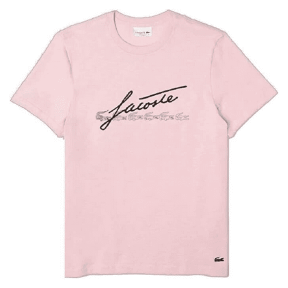 Lacoste Men's Signature and Crocodile Crew Neck Cotton T-Shirt Big Man Pink 4XLB